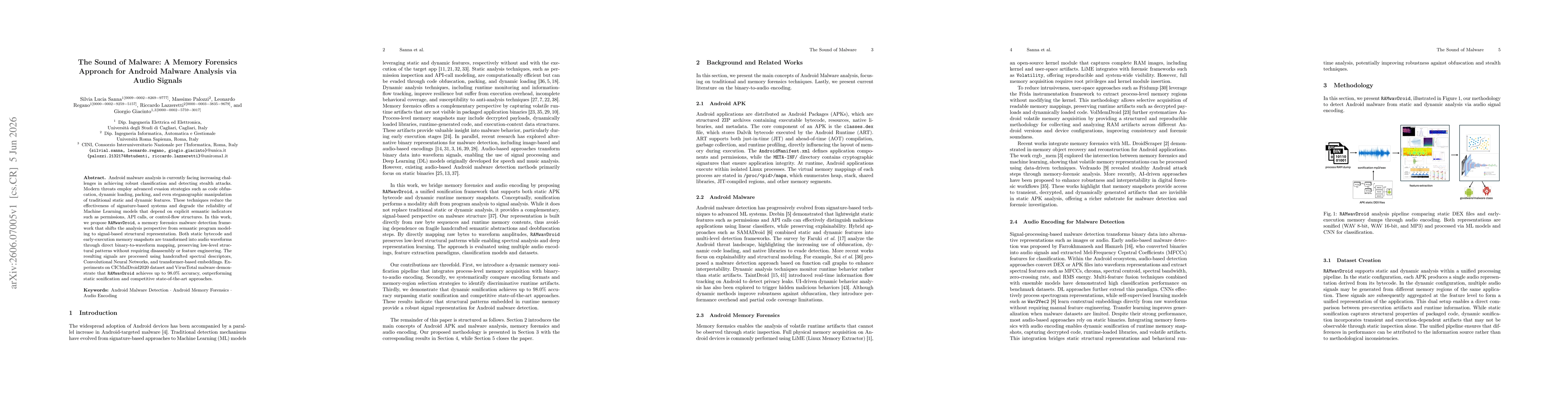 Thumbnail for The Sound of Malware: A Memory Forensics Approach for Android Malware Analysis via Audio Signals