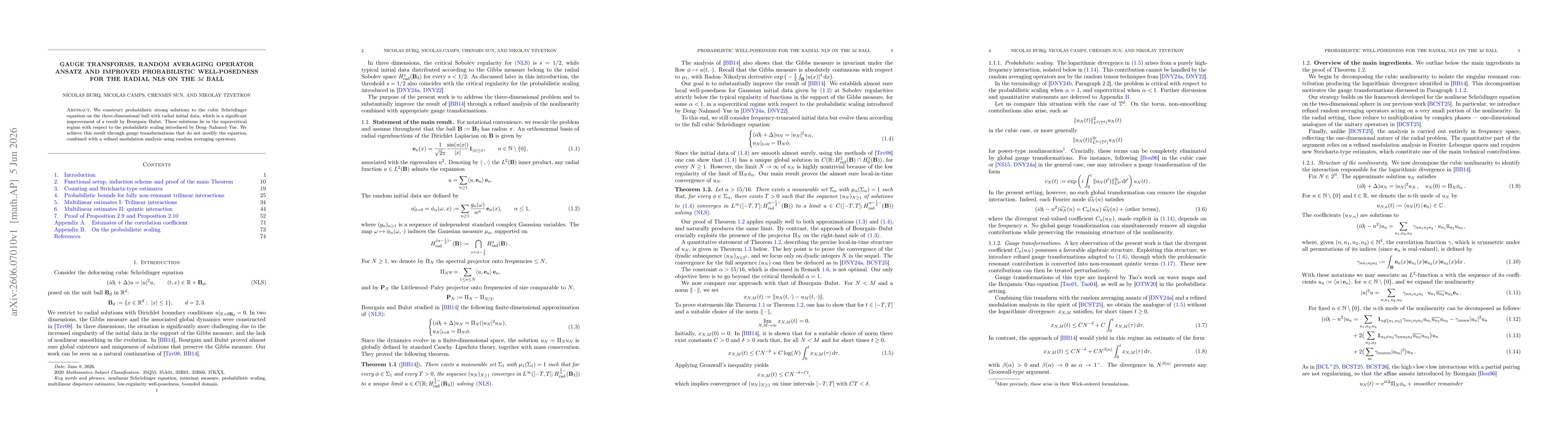 Thumbnail for Gauge transforms, random averaging operator ansatz and improved probabilistic well-posedness for the radial NLS on the $3d$ ball