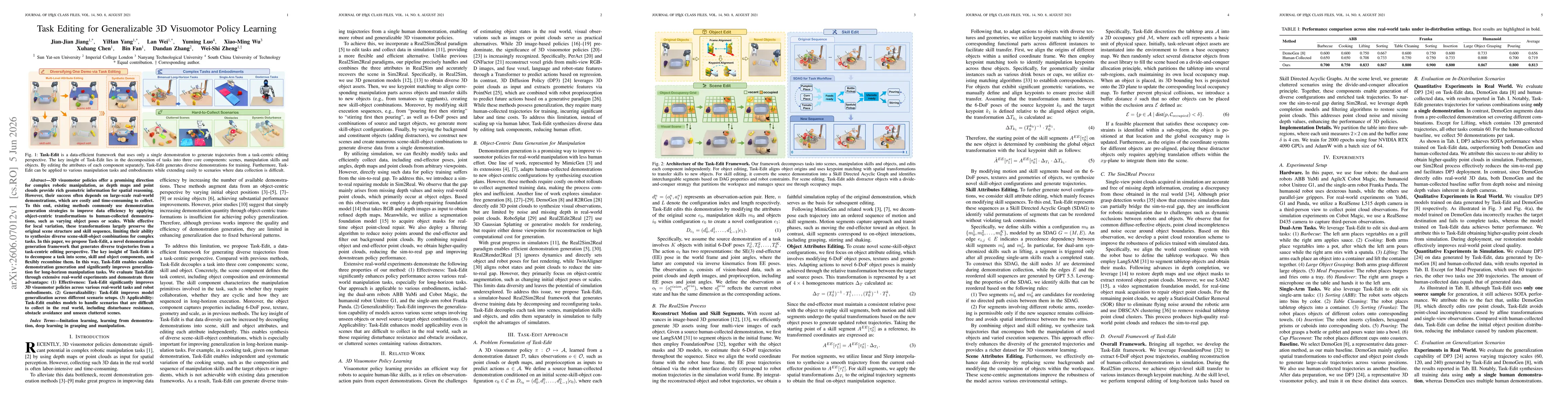 Thumbnail for Task Editing for Generalizable 3D Visuomotor Policy Learning