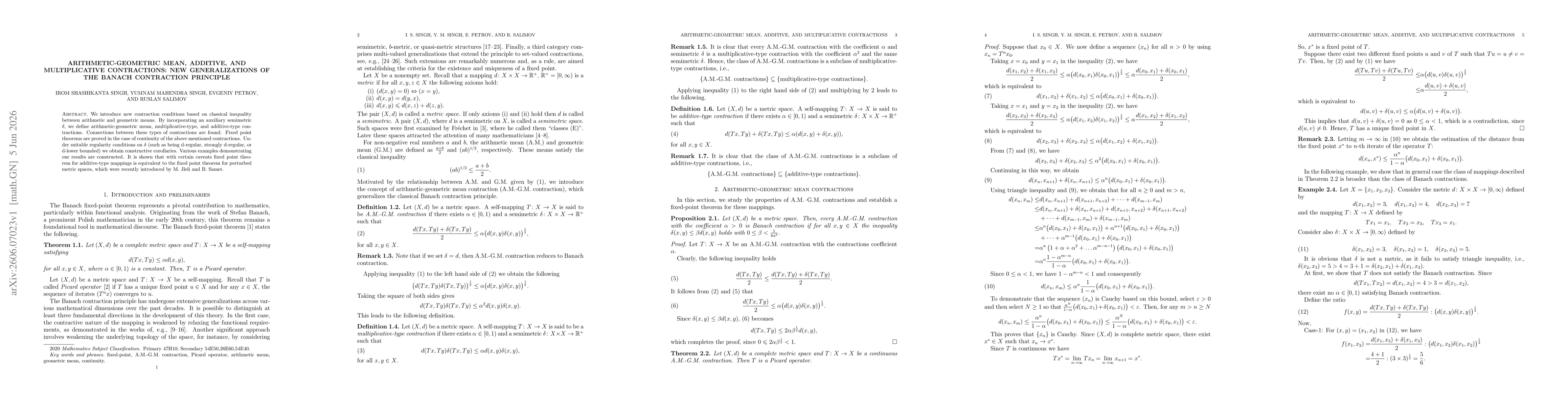 Thumbnail for Arithmetic-geometric mean, additive, and multiplicative contractions: New generalizations of the Banach contraction principle