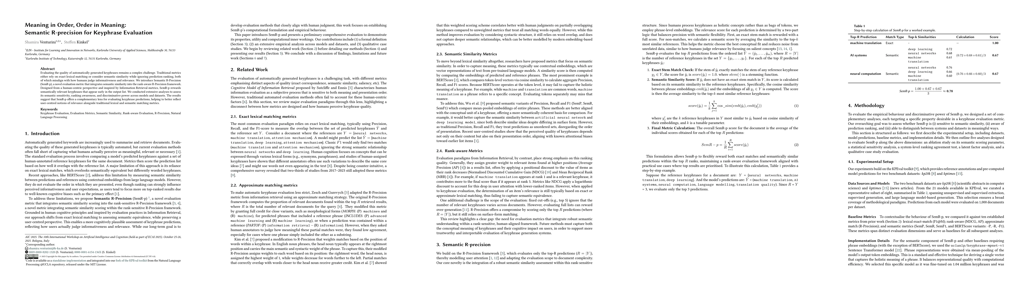 Thumbnail for Meaning in Order, Order in Meaning: Semantic R-precision for Keyphrase Evaluation