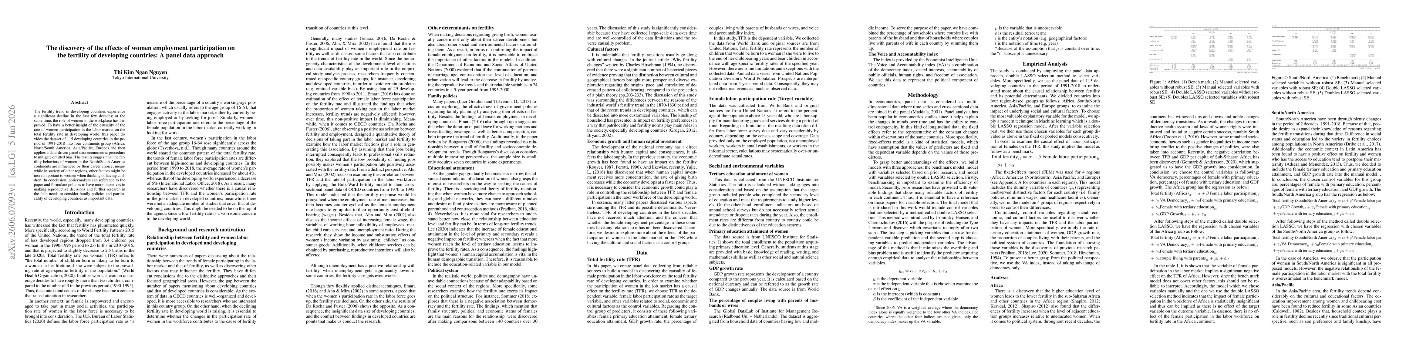 Thumbnail for The discovery of the effects of women employment participation on the fertility of developing countries: A panel data approach