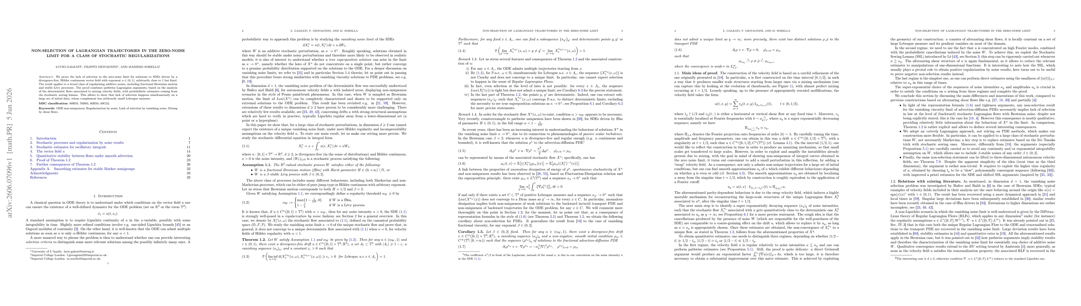 Thumbnail for Non-selection of Lagrangian trajectories in the zero-noise limit for a class of stochastic regularizations