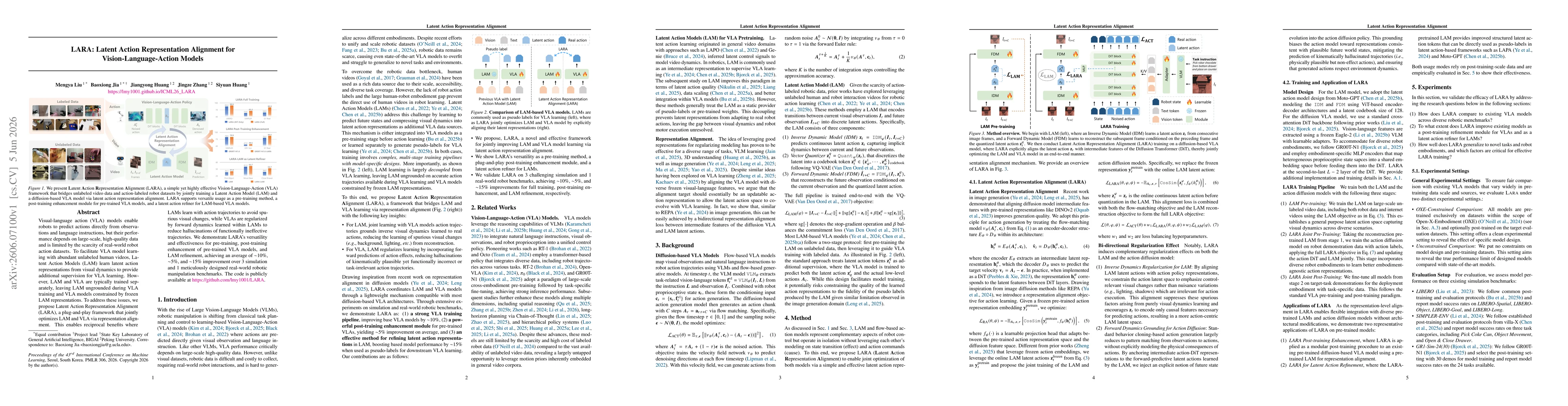 Thumbnail for LARA: Latent Action Representation Alignment for Vision-Language-Action Models