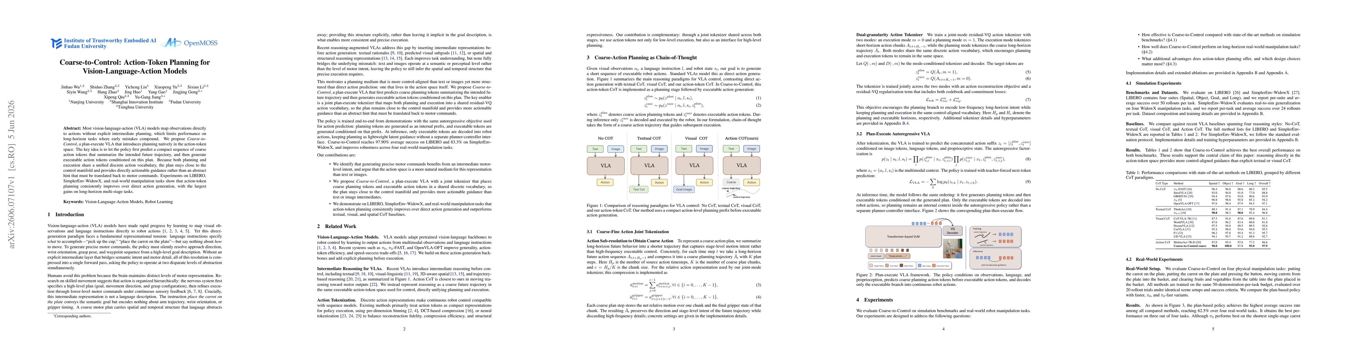 Thumbnail for Coarse-to-Control: Action-Token Planning for Vision-Language-Action Models