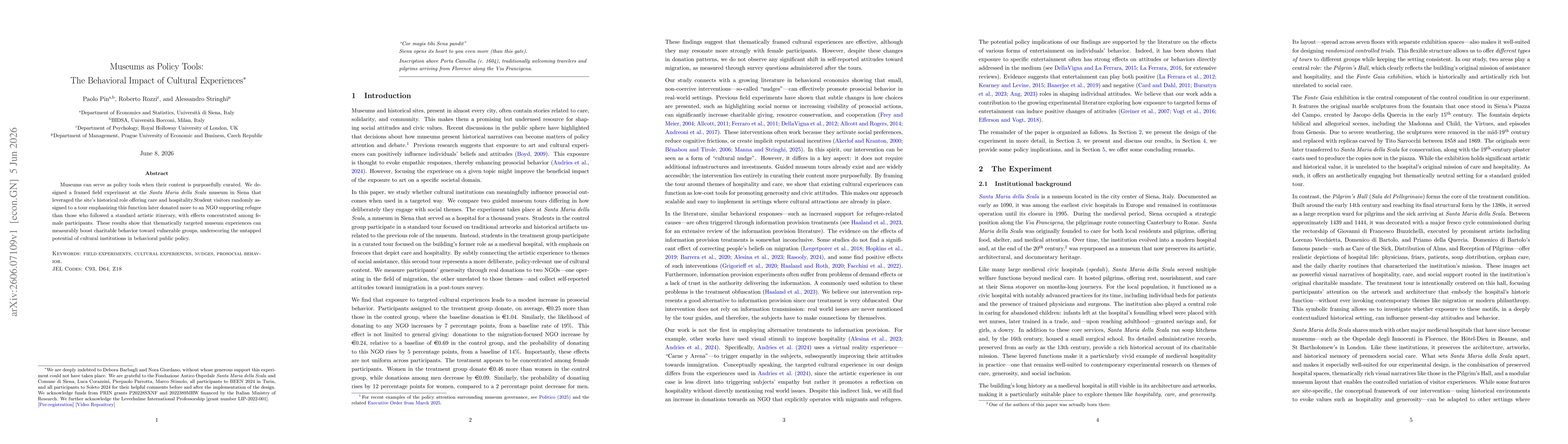 Thumbnail for Museums as Policy Tools: The Behavioral Impact of Cultural Experiences