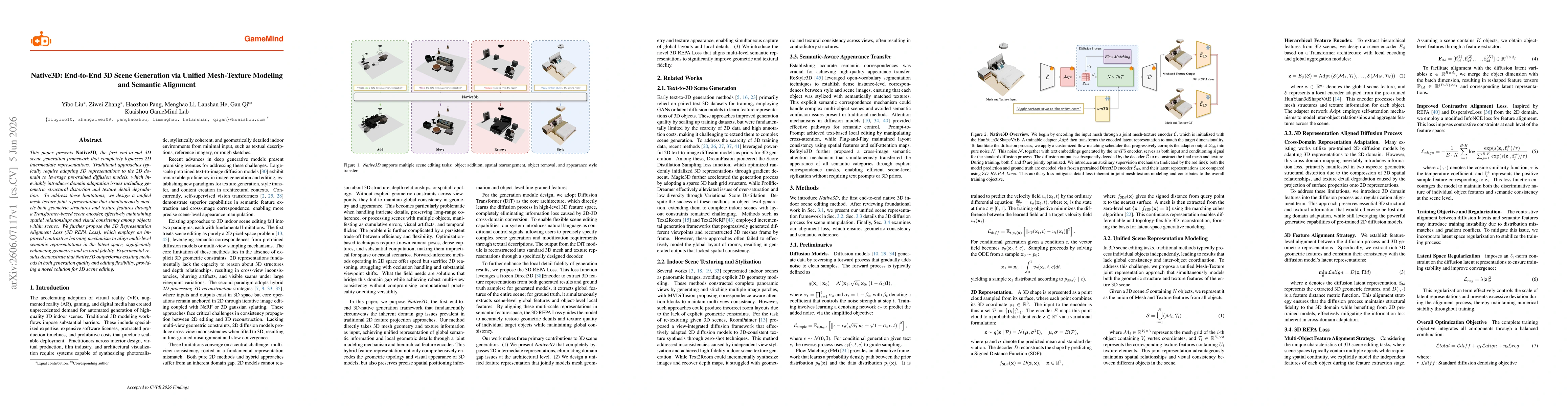 Thumbnail for Native3D: End-to-End 3D Scene Generation via Unified Mesh-Texture Modeling and Semantic Alignment
