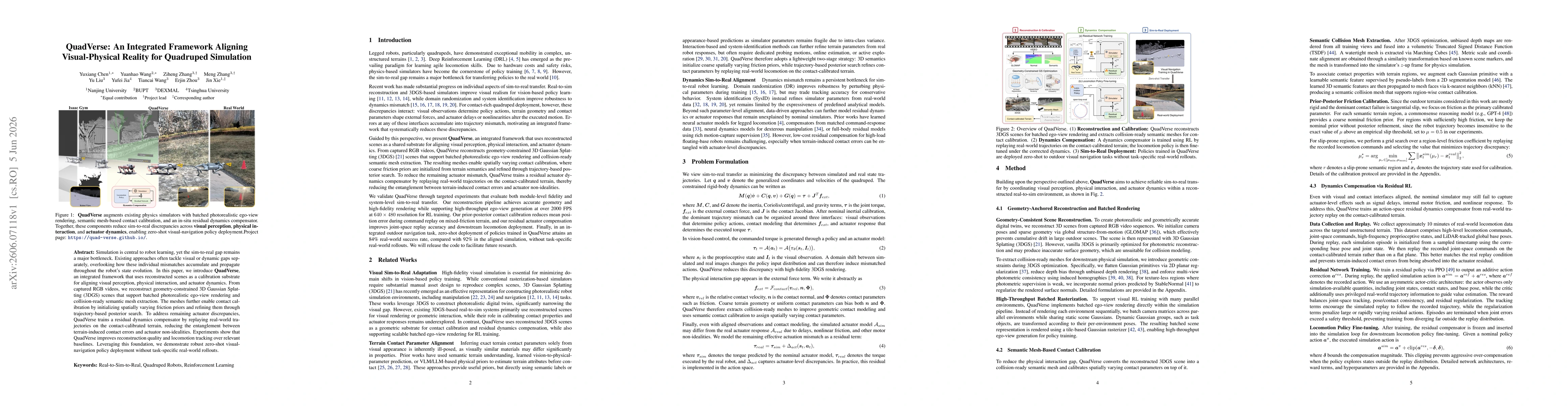 Thumbnail for QuadVerse: An Integrated Framework Aligning Visual-Physical Reality for Quadruped Simulation