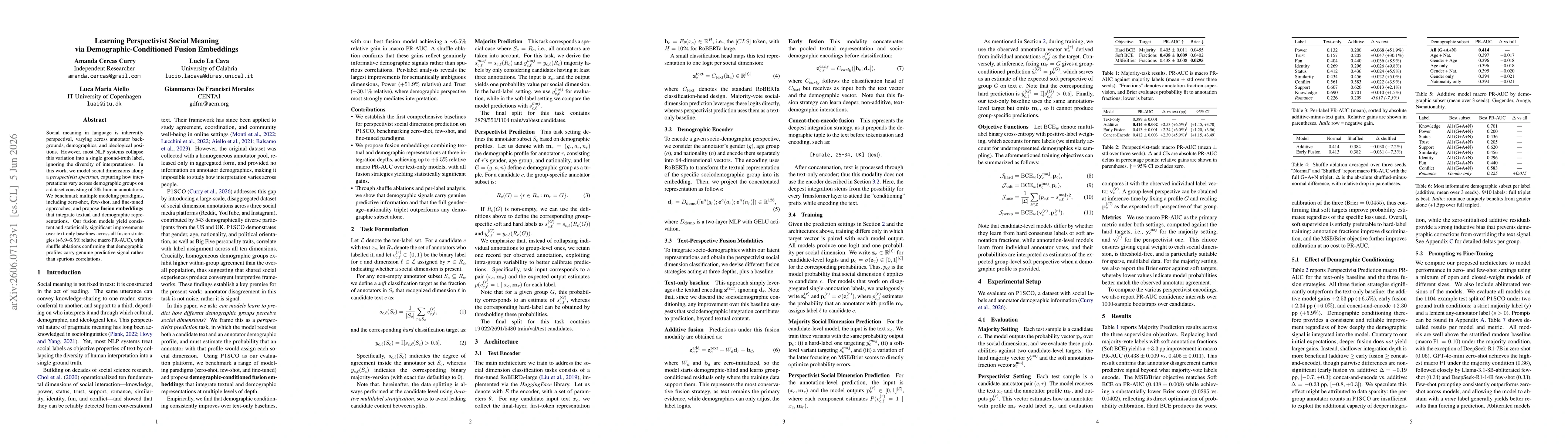 Thumbnail for Learning Perspectivist Social Meaning via Demographic-Conditioned Fusion Embeddings