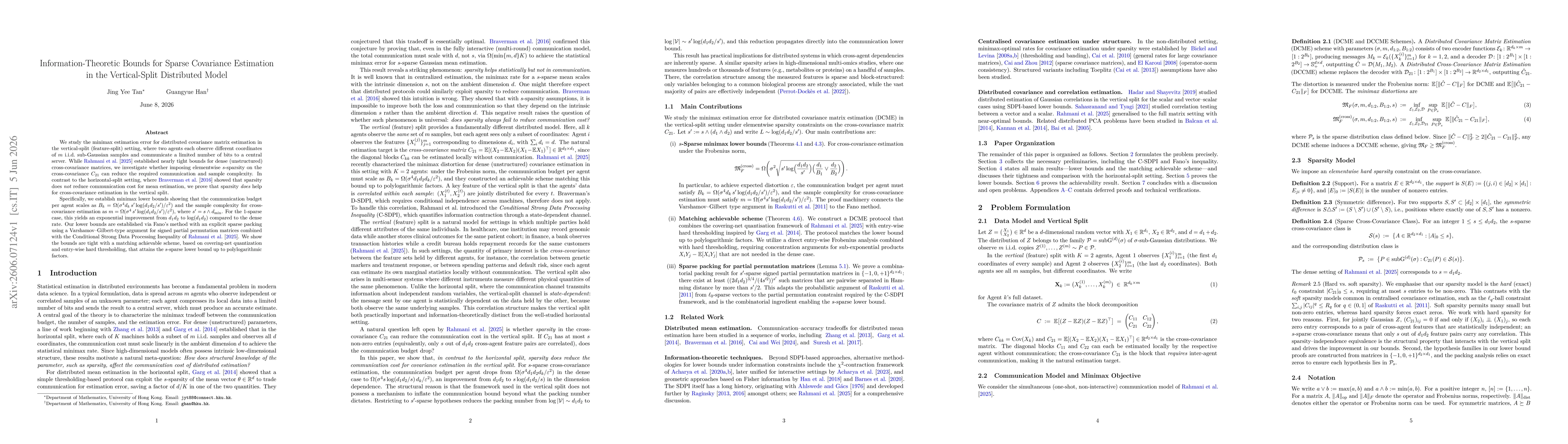 Thumbnail for Information-Theoretic Bounds for Sparse Covariance Estimation in the Vertical-Split Distributed Model
