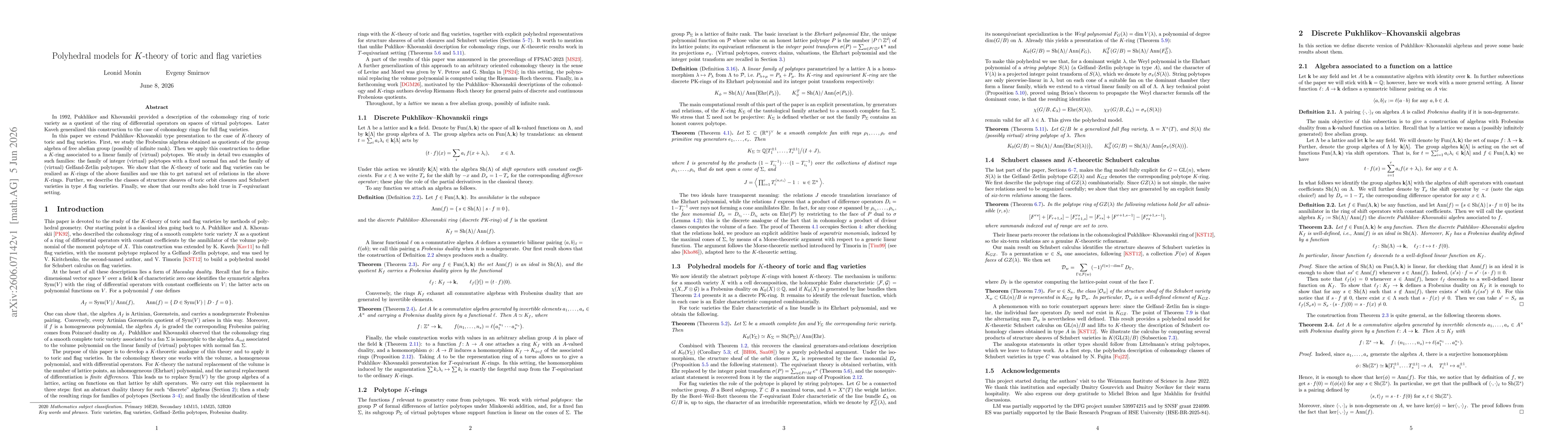 Thumbnail for Polyhedral models for K-theory of toric and flag varieties