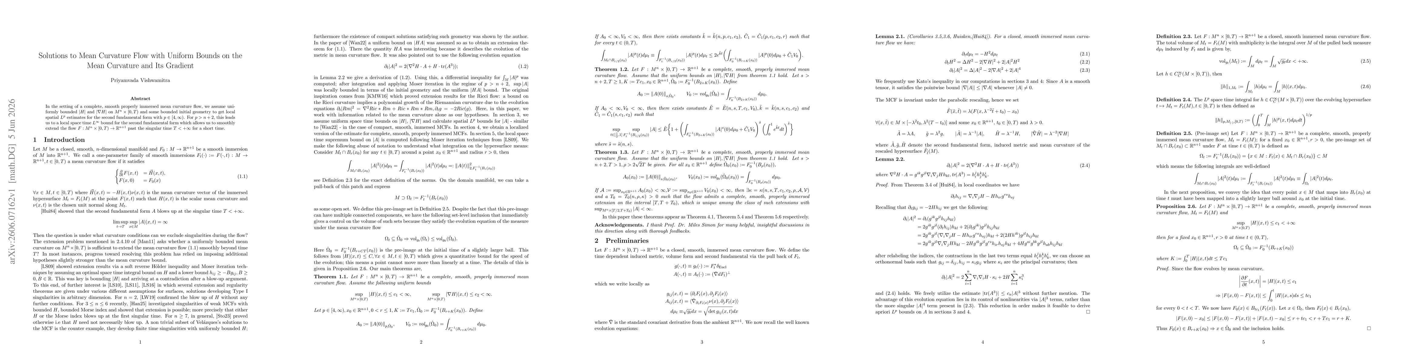 Thumbnail for Solutions to Mean Curvature Flow with Uniform Bounds on the Mean Curvature and Its Gradient
