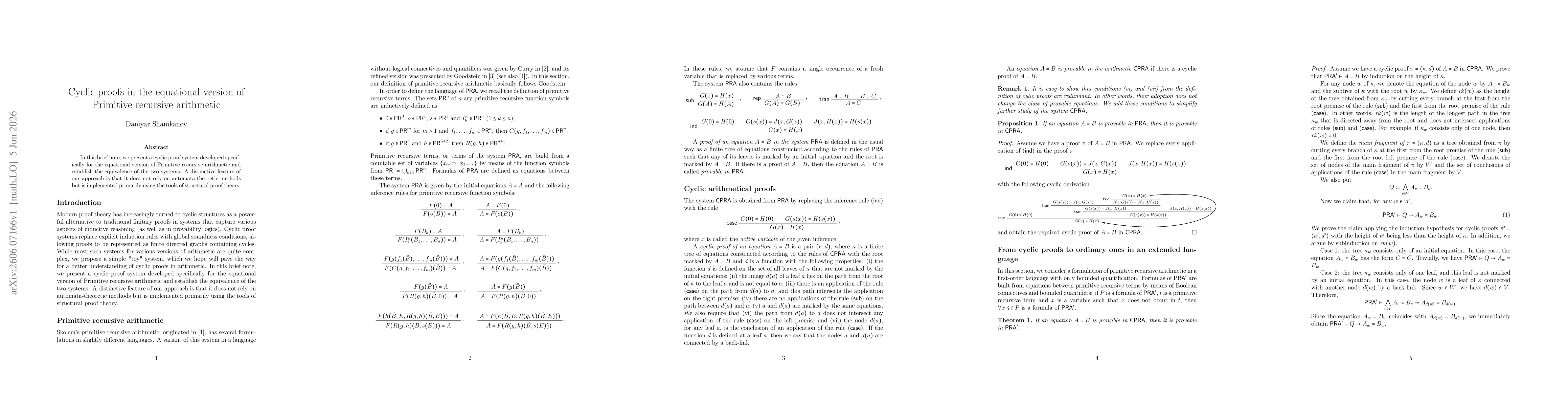 Thumbnail for Cyclic proofs in the equational version of Primitive recursive arithmetic