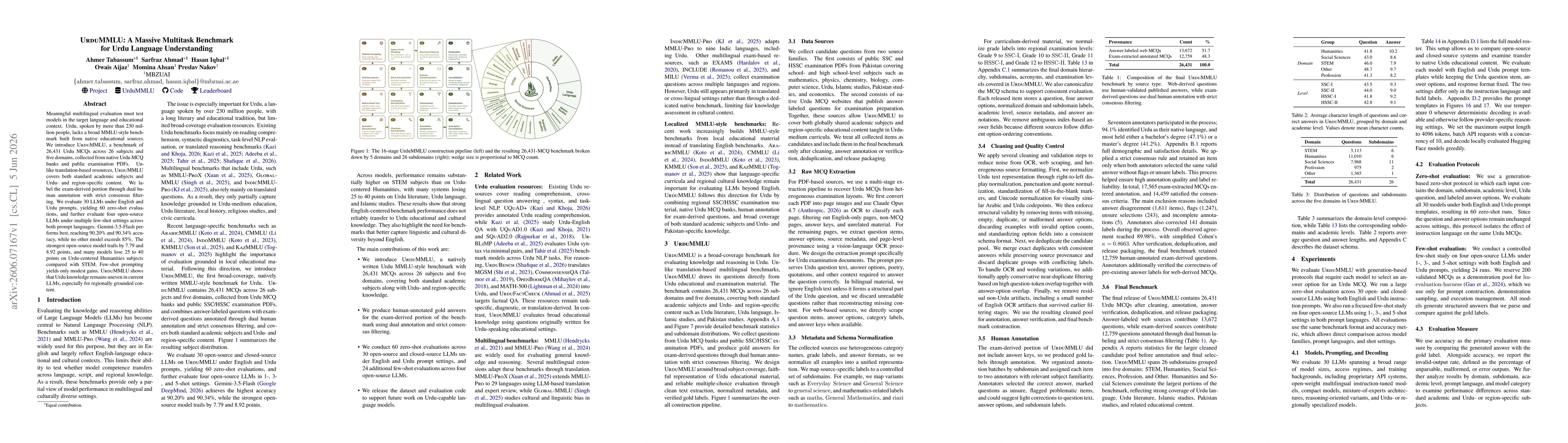 Thumbnail for UrduMMLU: A Massive Multitask Benchmark for Urdu Language Understanding