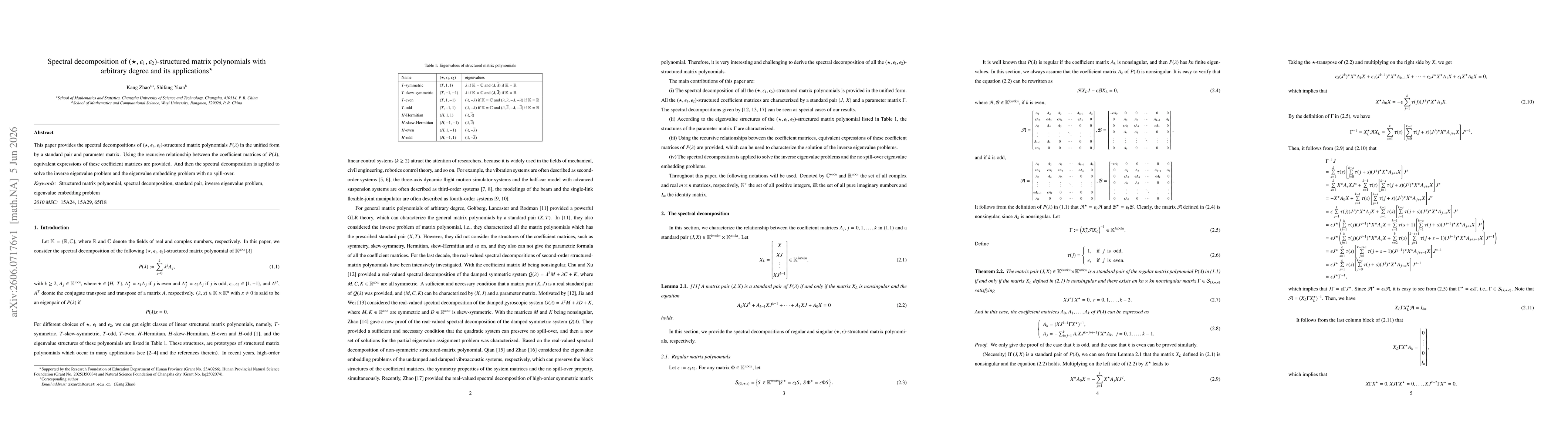 Thumbnail for Spectral decomposition of $(\star,ε_1,ε_2)$-structured matrix polynomials with arbitrary degree and its applications