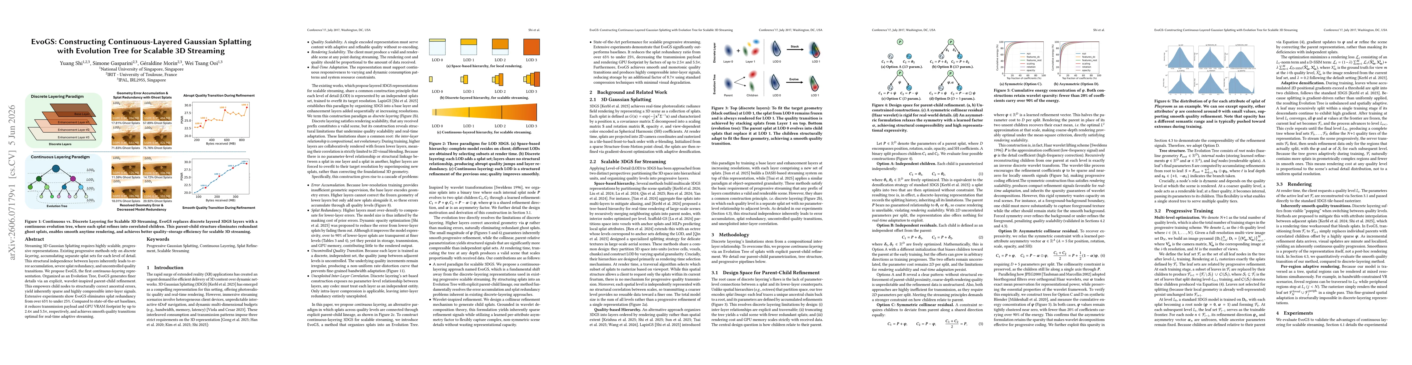 Thumbnail for EvoGS: Constructing Continuous-Layered Gaussian Splatting with Evolution Tree for Scalable 3D Streaming