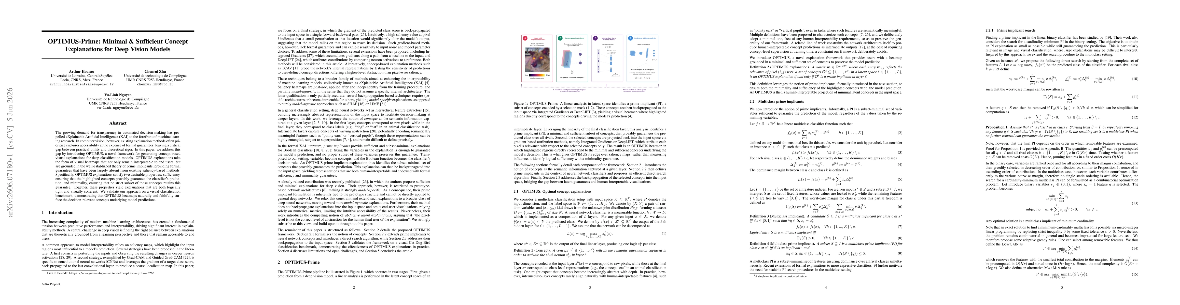 Thumbnail for OPTIMUS-Prime: Minimal and Sufficient Concept Explanations for Deep Vision Models