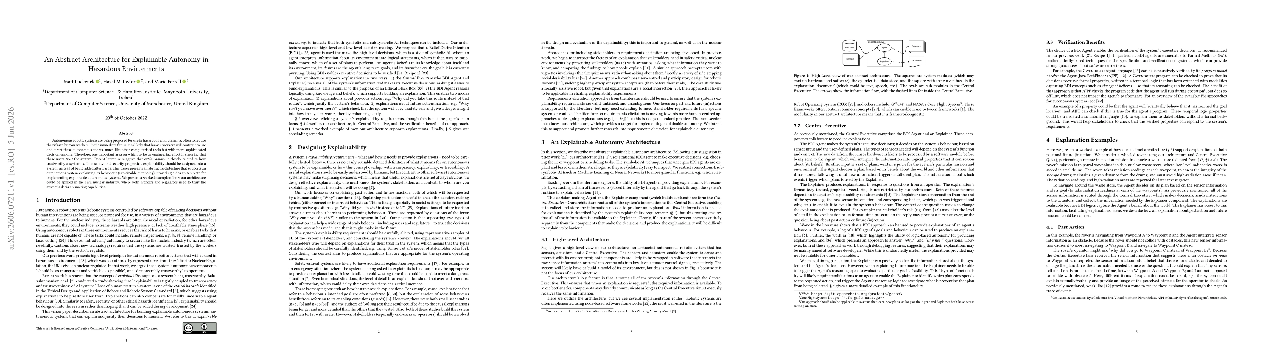Thumbnail for An Abstract Architecture for Explainable Autonomy in Hazardous Environments