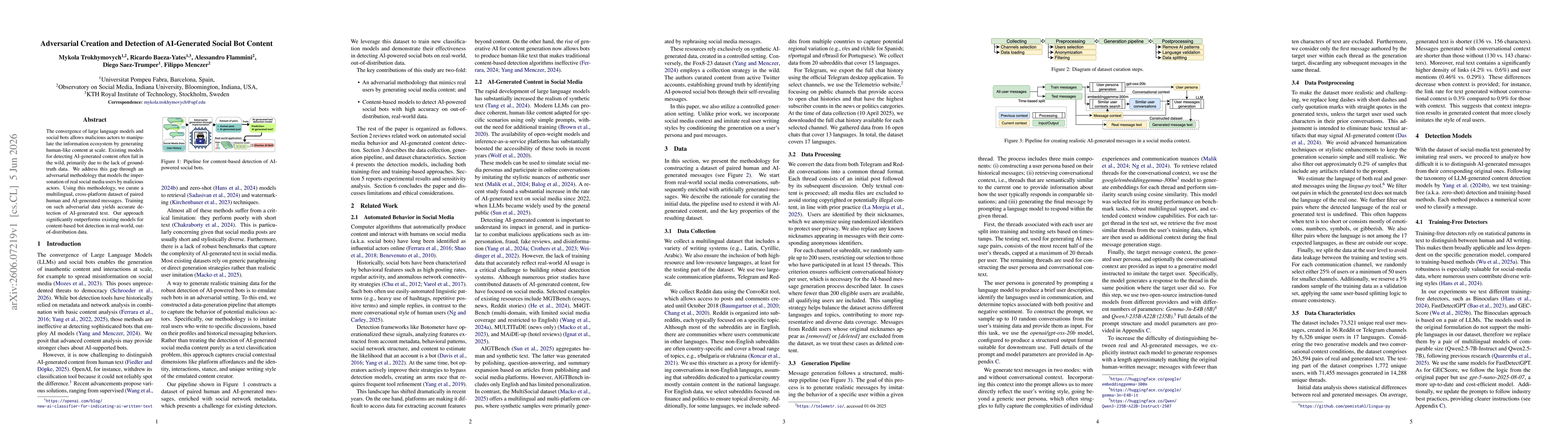 Thumbnail for Adversarial Creation and Detection of AI-Generated Social Bot Content