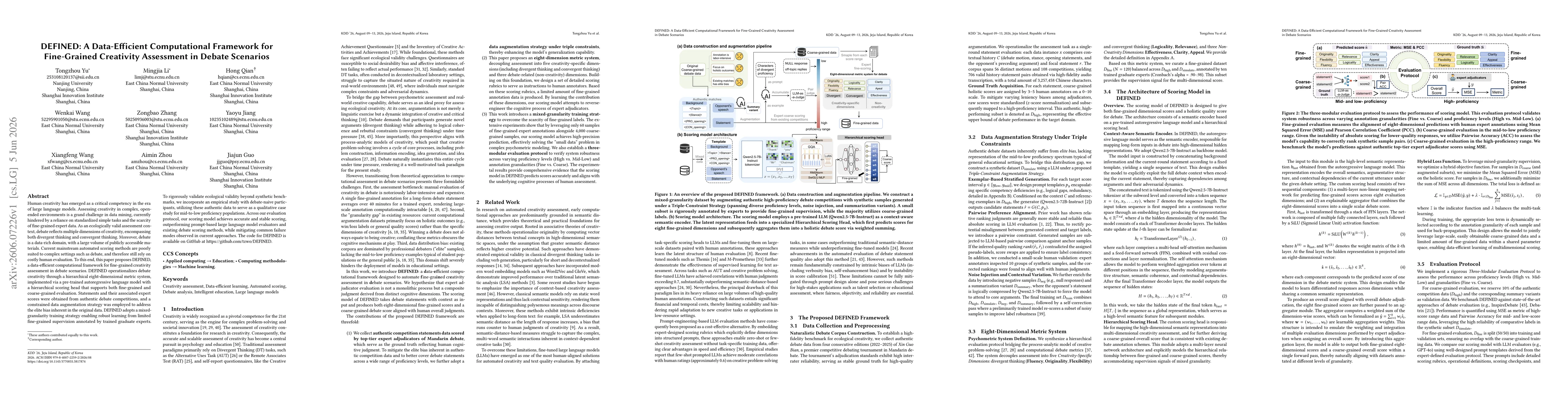Thumbnail for DEFINED: A Data-Efficient Computational Framework for Fine-Grained Creativity Assessment in Debate Scenarios