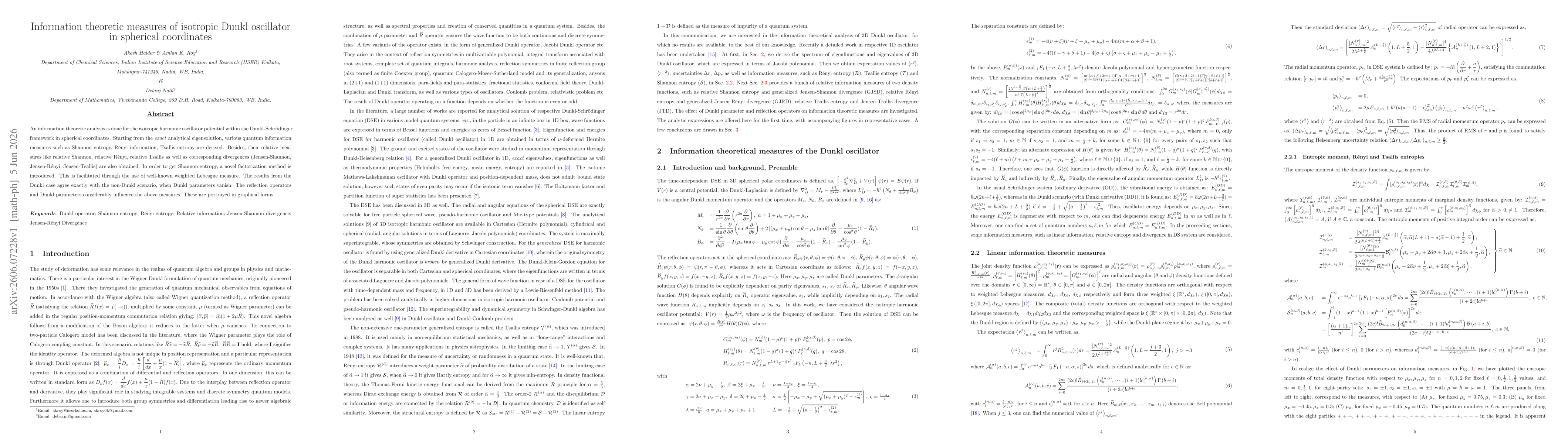 Thumbnail for Information theoretic measures of isotropic Dunkl oscillator in spherical coordinates