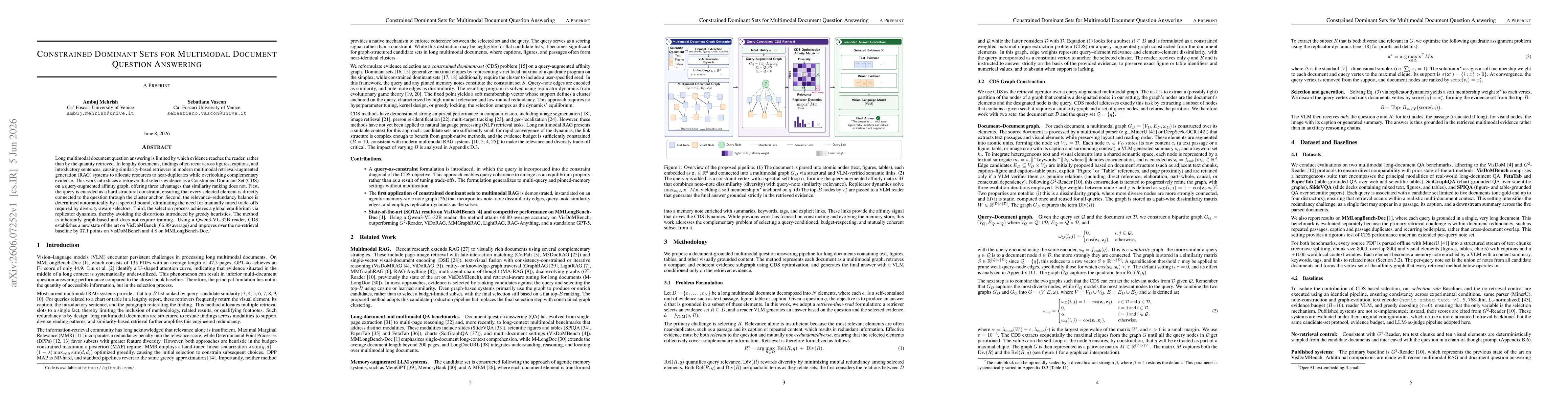 Thumbnail for Constrained Dominant Sets for Multimodal Document Question Answering