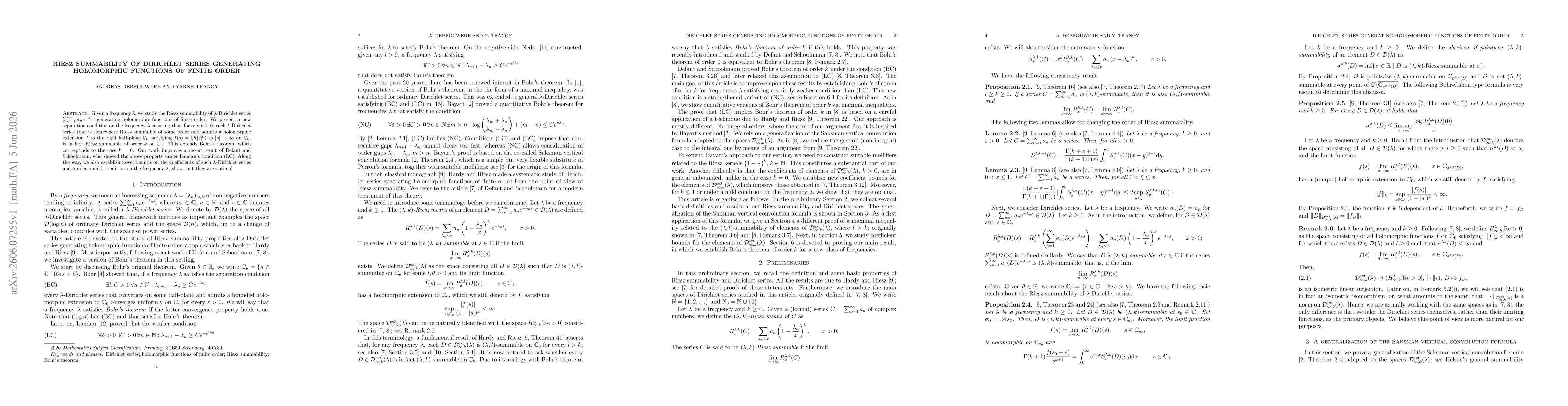 Thumbnail for Riesz summability of Dirichlet series generating holomorphic functions of finite order