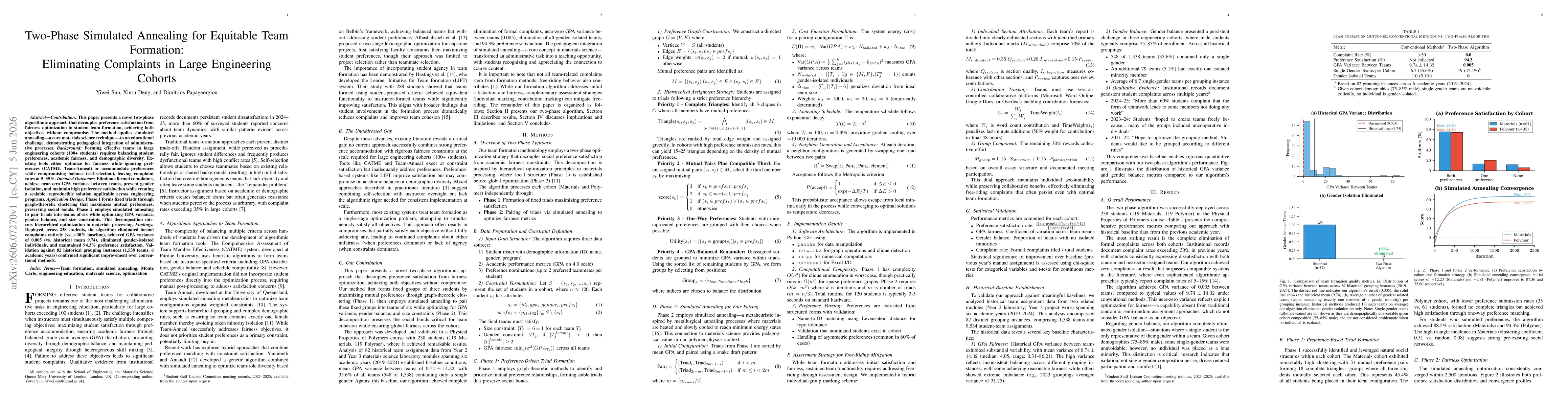 Thumbnail for Two-Phase Simulated Annealing for Equitable Team Formation: Eliminating Complaints in Large Engineering Cohorts