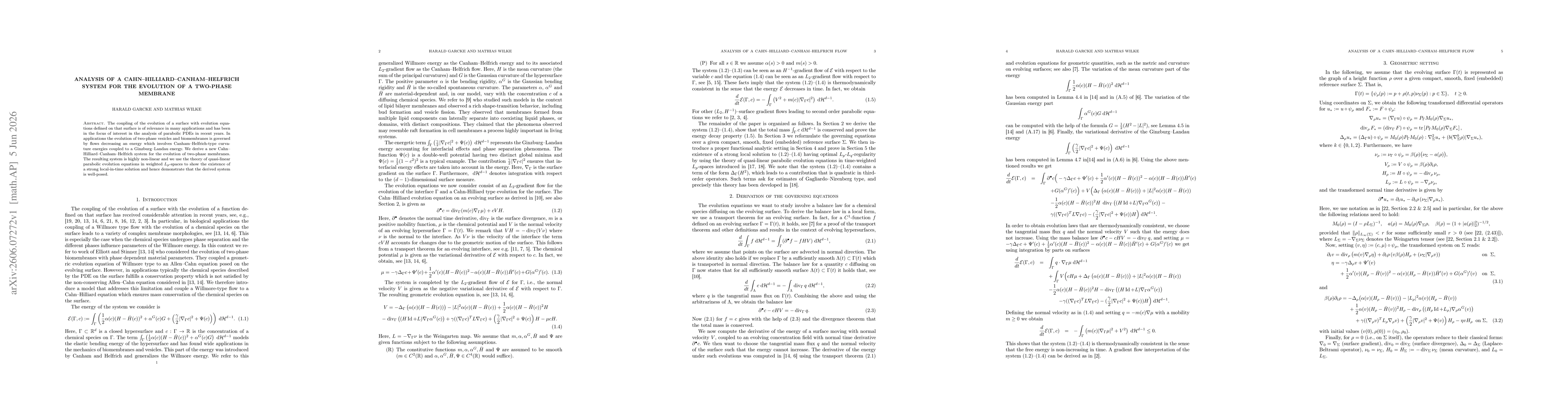 Thumbnail for Analysis of a Cahn-Hilliard-Canham-Helfrich system for the evolution of a two-phase membrane