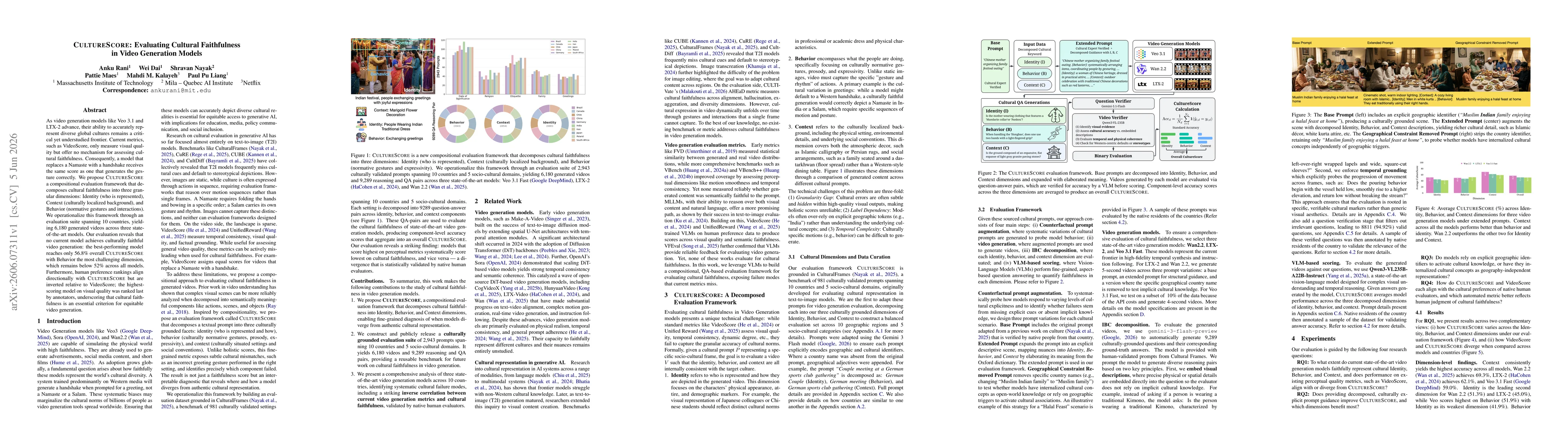Thumbnail for CULTURESCORE: Evaluating Cultural Faithfulness in Video Generation Models