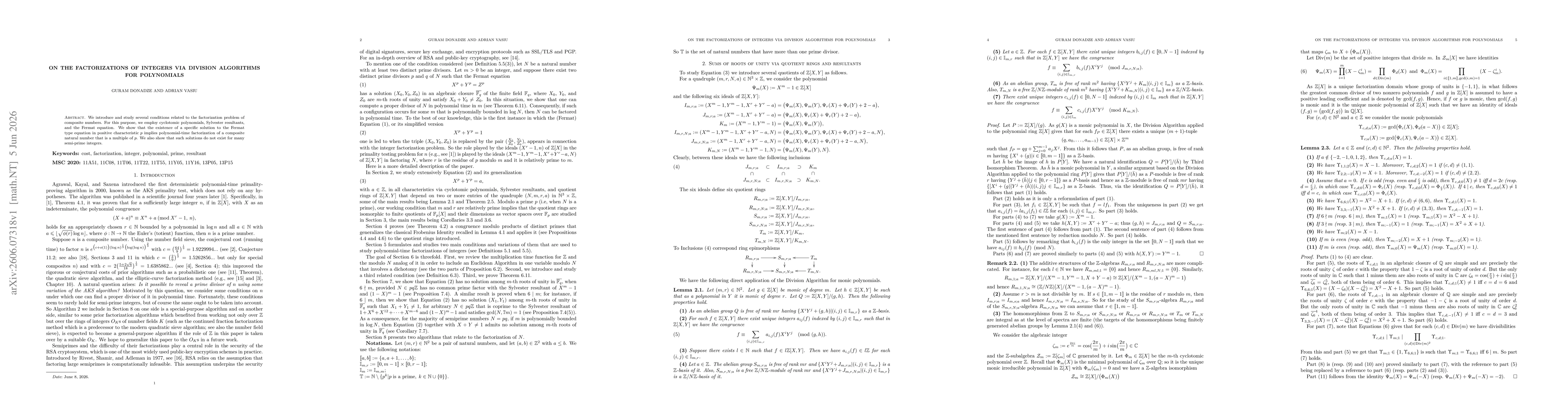 Thumbnail for On the factorizations of integers via division algorithms for polynomials