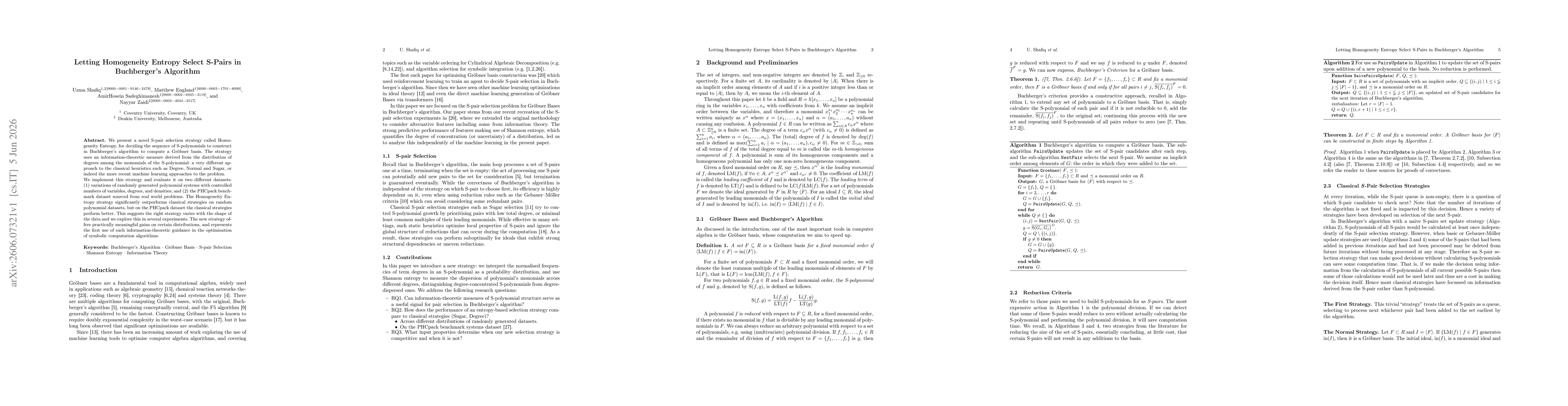 Thumbnail for Letting Homogeneity Entropy Select S-Pairs in Buchberger's Algorithm