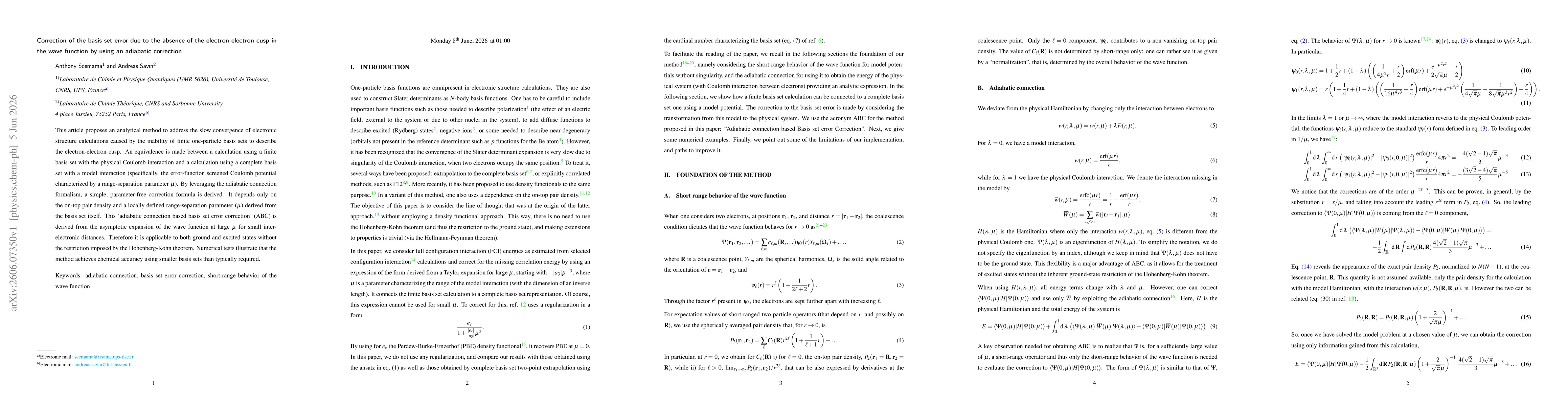 Thumbnail for Correction of the basis set error due to the absence of the electron-electron cusp in the wave function by using an adiabatic correction