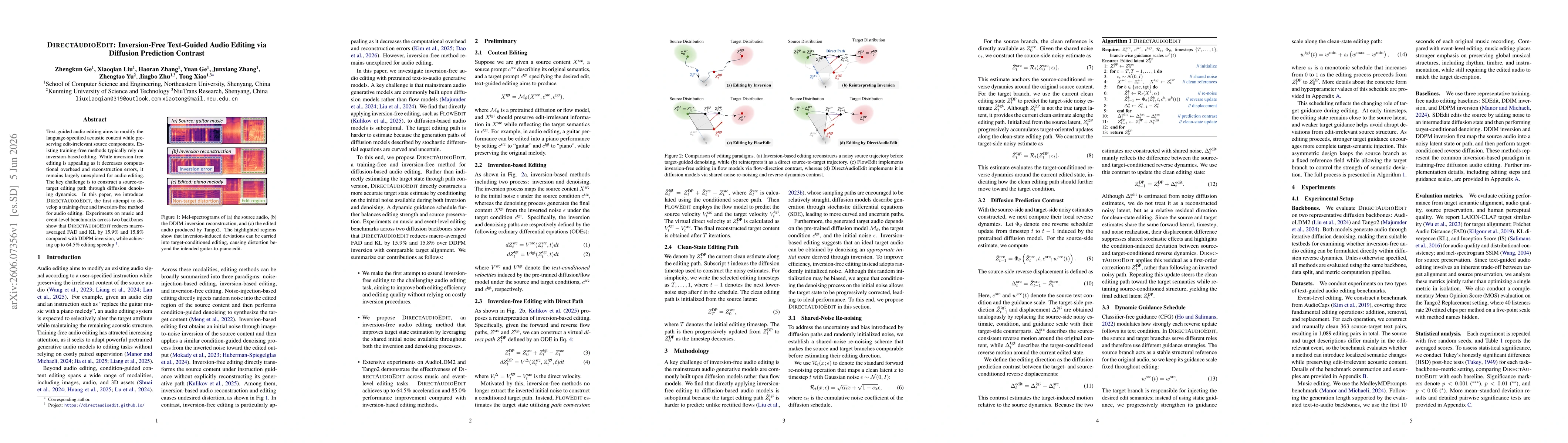 Thumbnail for DirectAudioEdit: Inversion-Free Text-Guided Audio Editing via Diffusion Prediction Contrast
