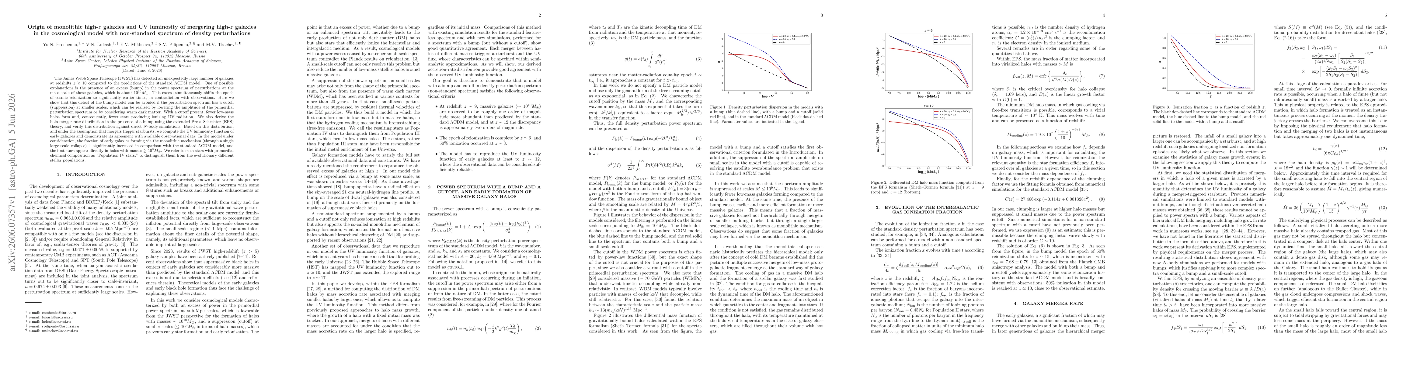 Thumbnail for Origin of monolithic high-z galaxies and UV luminosity of mergering high-z galaxies in the cosmological model with non-standard spectrum of density perturbations