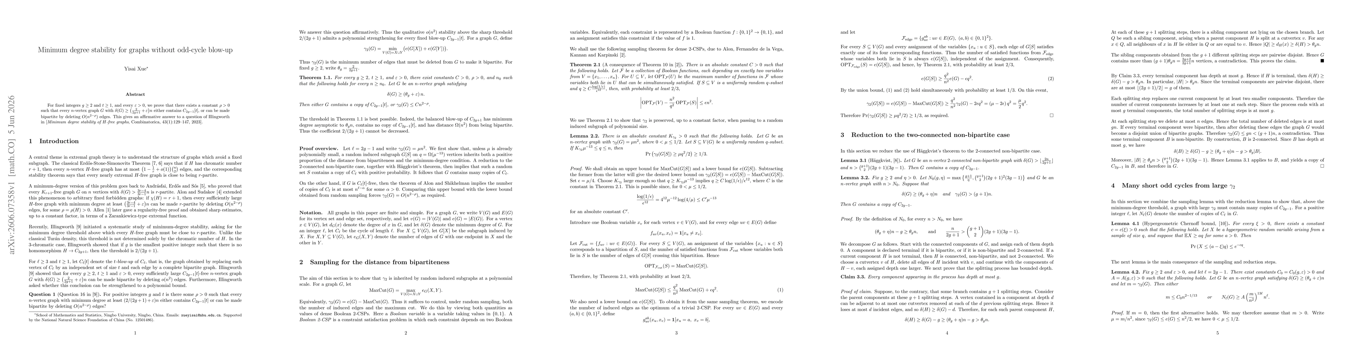 Thumbnail for Minimum degree stability for graphs without odd-cycle blow-up