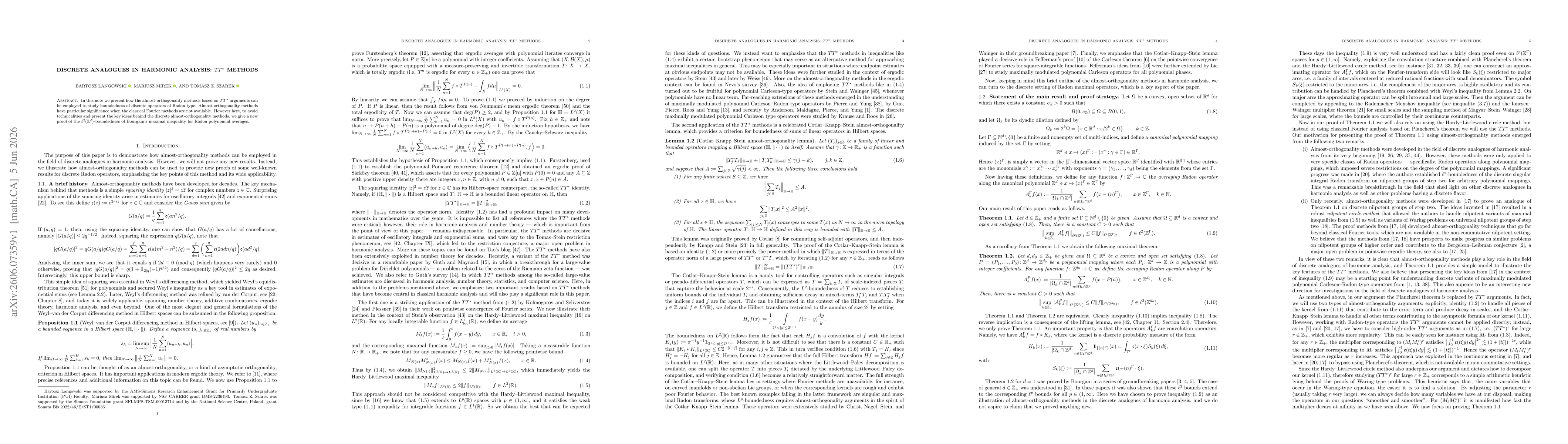 Thumbnail for Discrete analogues in harmonic analysis: $TT^*$ methods