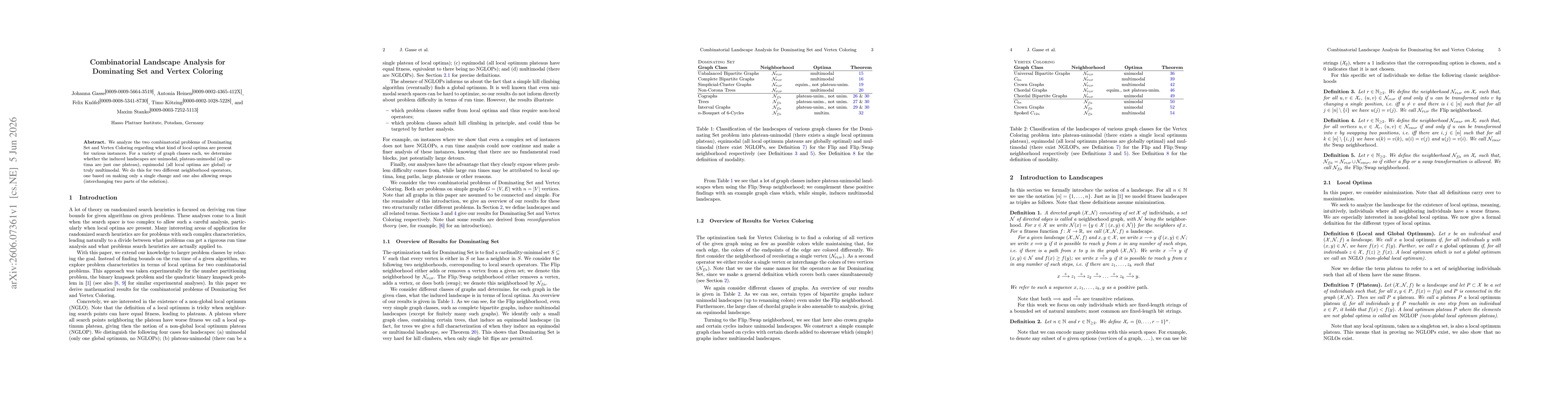 Thumbnail for Combinatorial Landscape Analysis for Dominating Set and Vertex Coloring