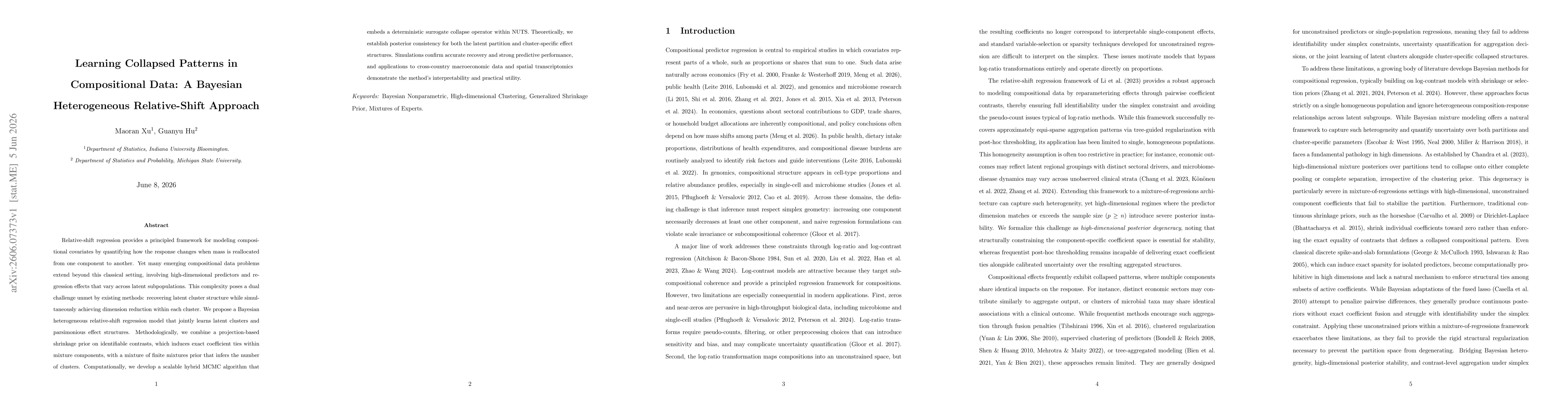 Thumbnail for Learning Collapsed Patterns in Compositional Data: A Bayesian Heterogeneous Relative-Shift Approach