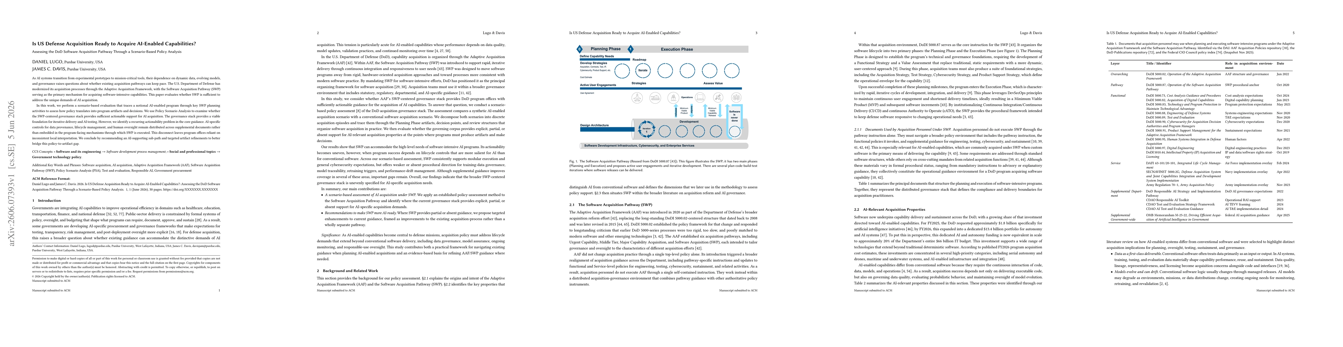 Thumbnail for Is US Defense Acquisition Ready to Acquire AI-Enabled Capabilities? Assessing the DoD Software Acquisition Pathway Through a Scenario-Based Policy Analysis