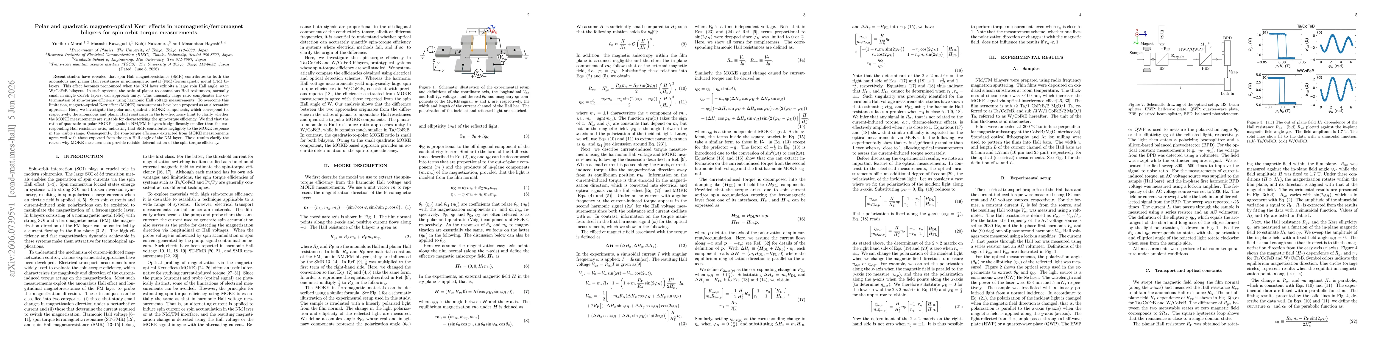 Thumbnail for Polar and quadratic magneto-optical Kerr effects in nonmagnetic/ferromagnet bilayers for spin-orbit torque measurements