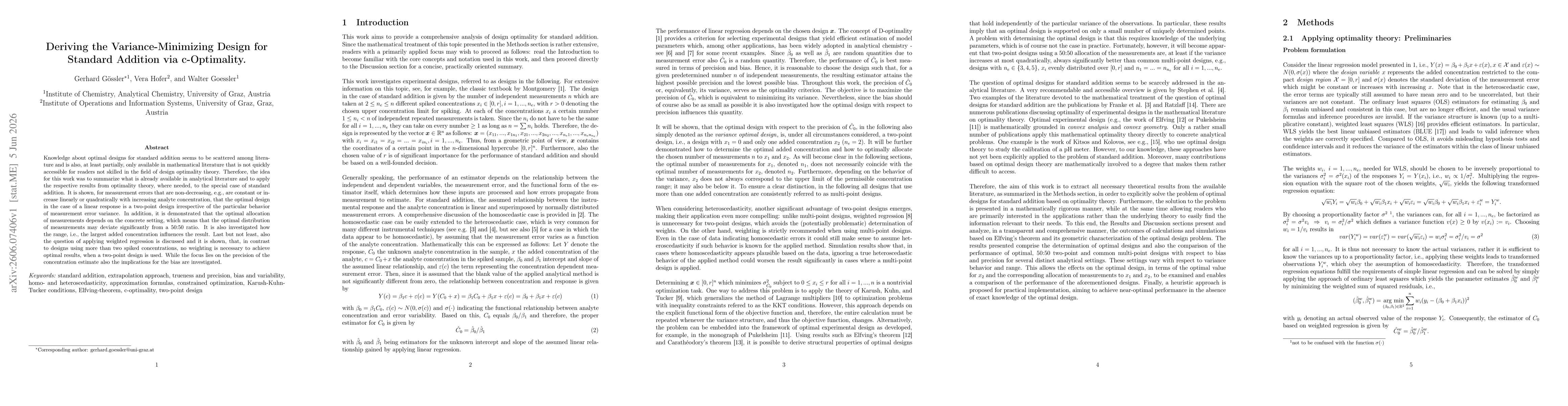 Thumbnail for Deriving the Variance-Minimizing Design for Standard Addition via c-Optimality