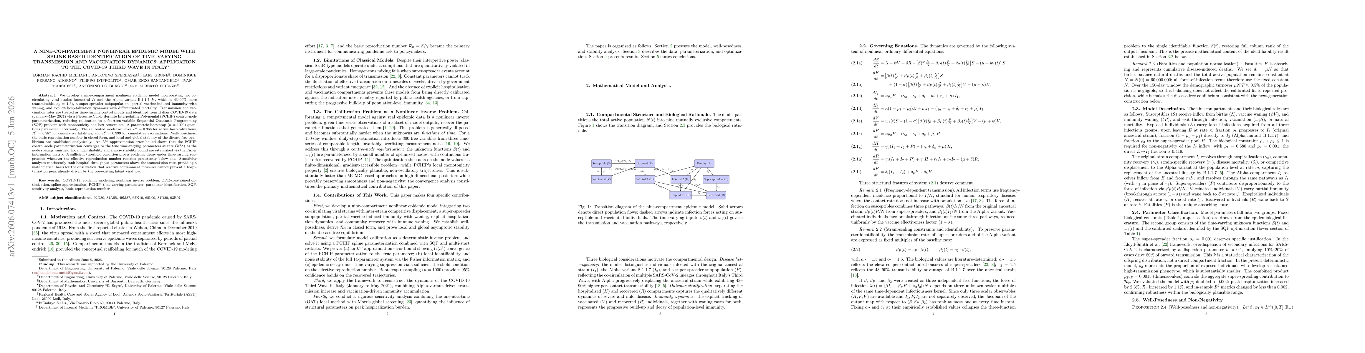 Thumbnail for A Nine-Compartment Nonlinear Epidemic Model with Spline-Based Identification of Time-Varying Transmission and Vaccination Dynamics: Application to the COVID-19 Third Wave in Italy