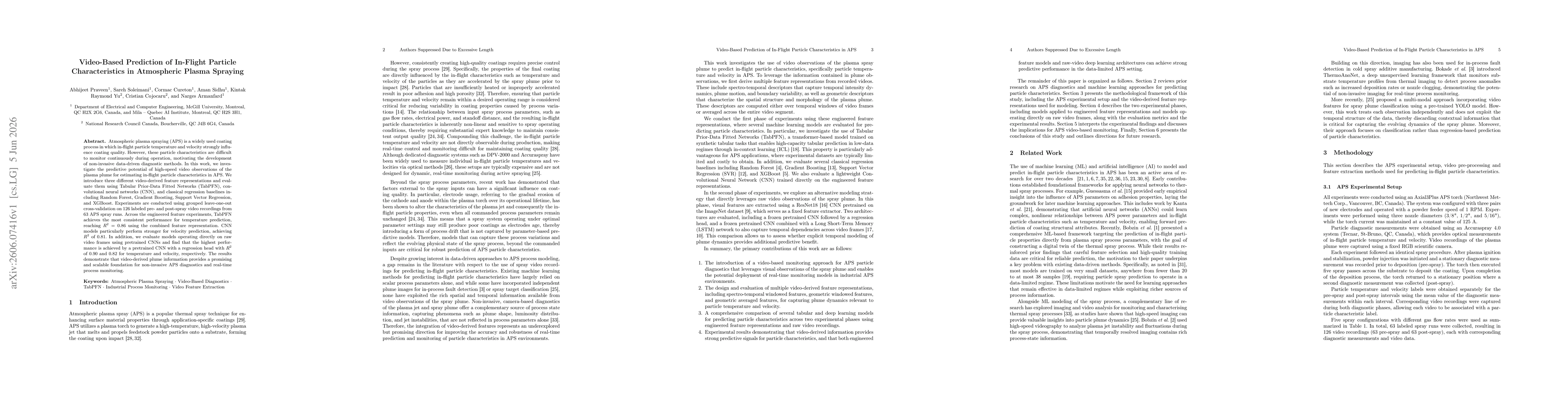 Thumbnail for Video-Based Prediction of In-Flight Particle Characteristics in Atmospheric Plasma Spraying