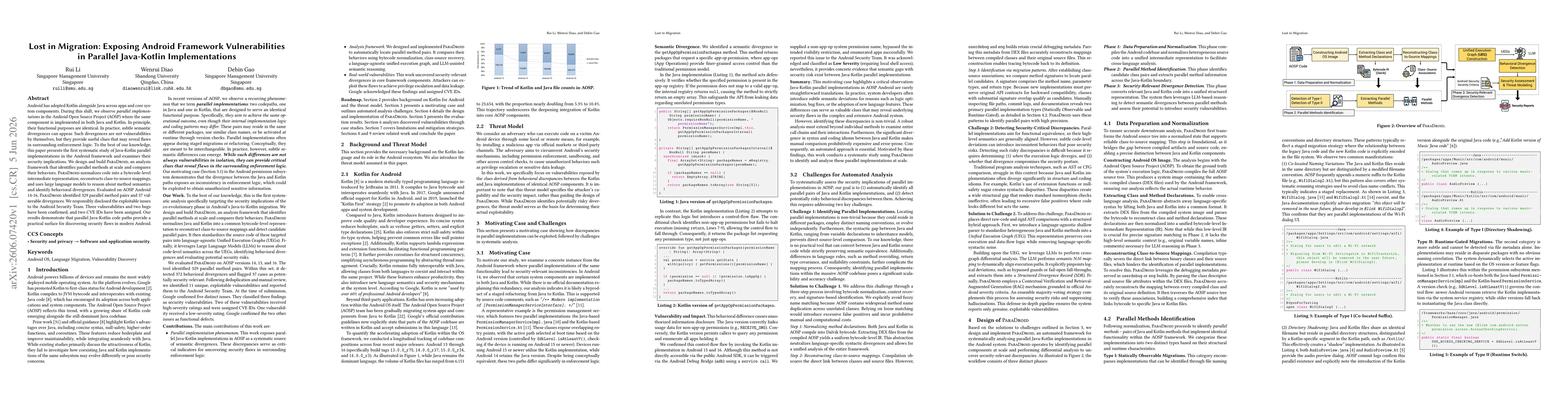 Thumbnail for Lost in Migration: Exposing Android Framework Vulnerabilities in Parallel Java-Kotlin Implementations