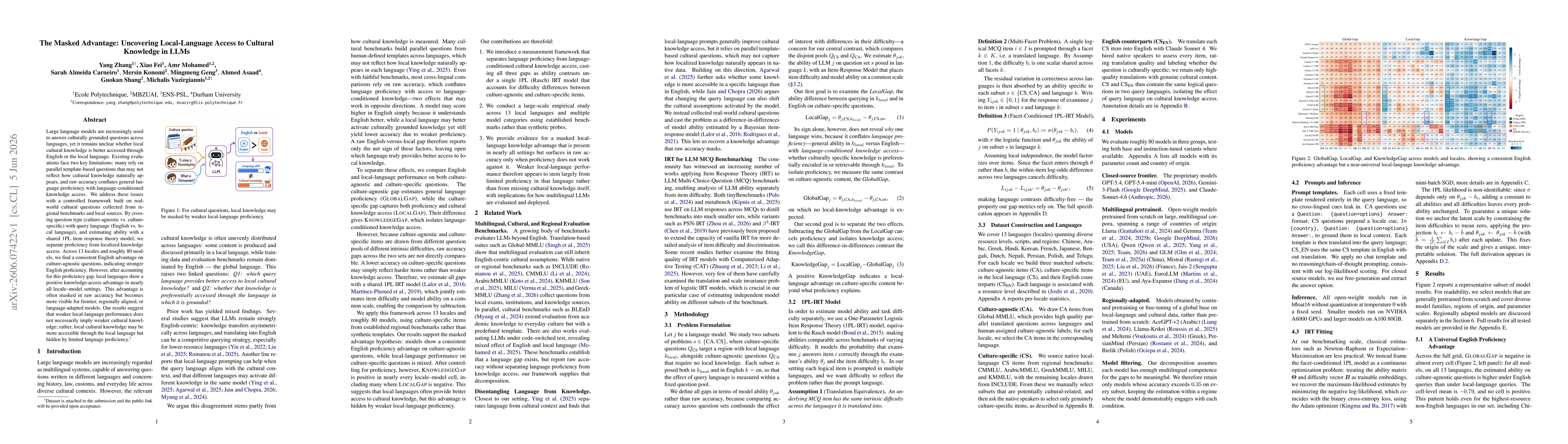 Thumbnail for The Masked Advantage: Uncovering Local-Language Access to Cultural Knowledge in LLMs