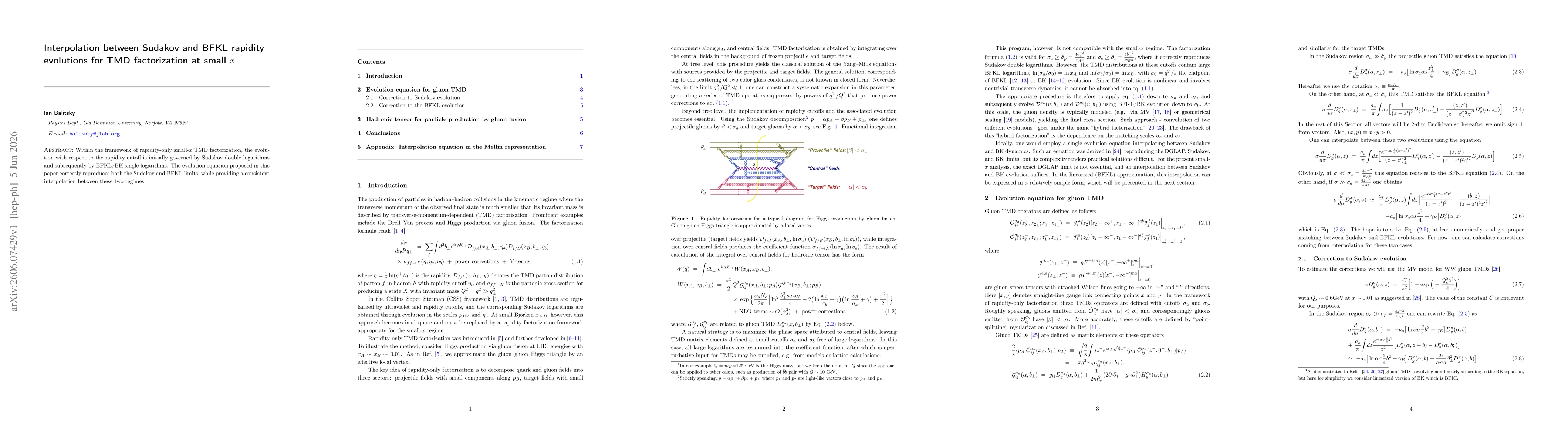 Thumbnail for Interpolation between Sudakov and BFKL rapidity evolutions for TMD factorization at small $x$