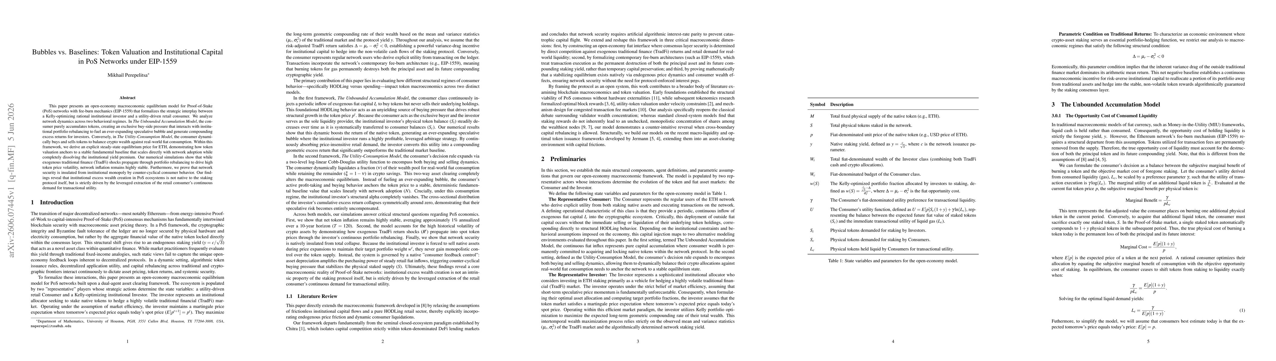 Thumbnail for Bubbles vs. Baselines: Token Valuation and Institutional Capital in PoS Networks under EIP-1559