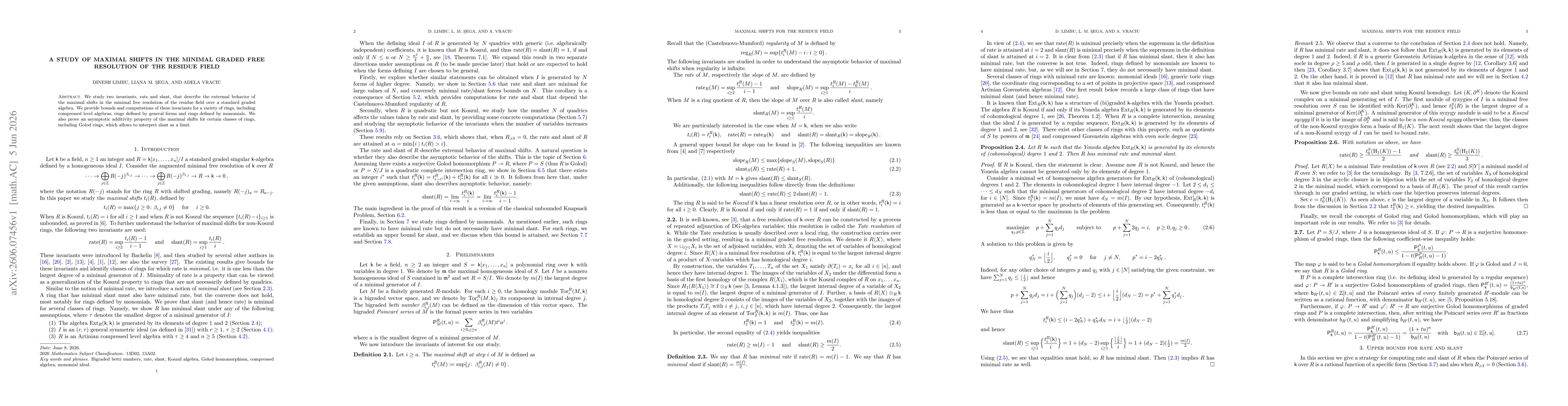 Thumbnail for A study of maximal shifts in the minimal graded free resolution of the residue field