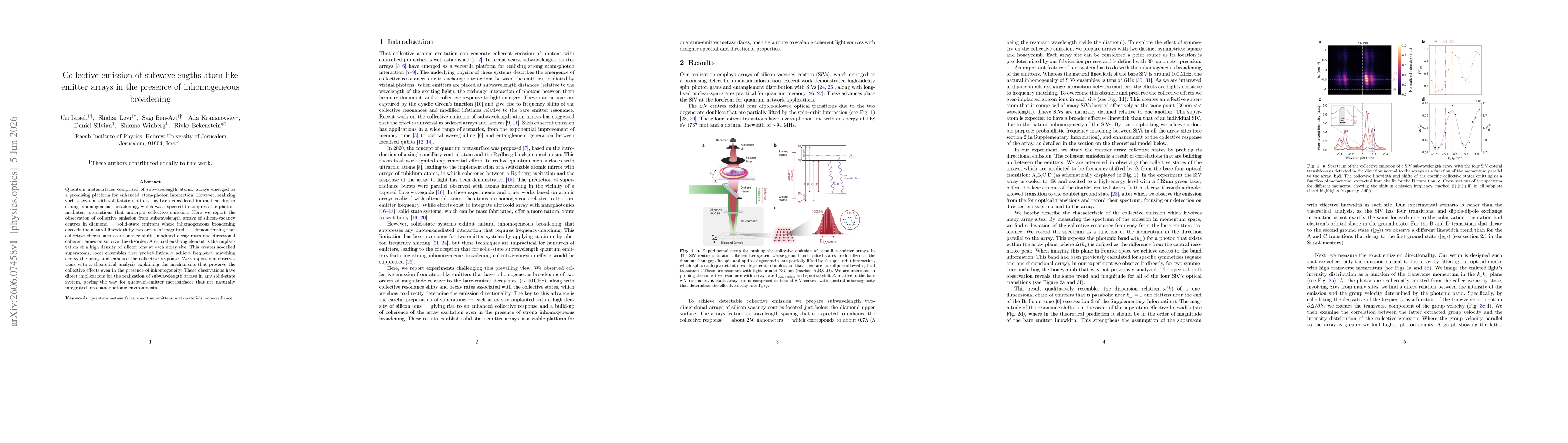 Thumbnail for Collective emission of subwavelengths atom-like emitter arrays in the presence of inhomogeneous broadening